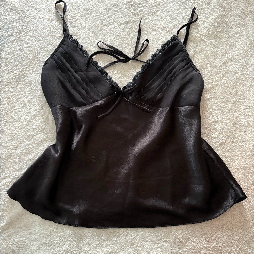 Black Satin Camisole Lace Trim and Low Back